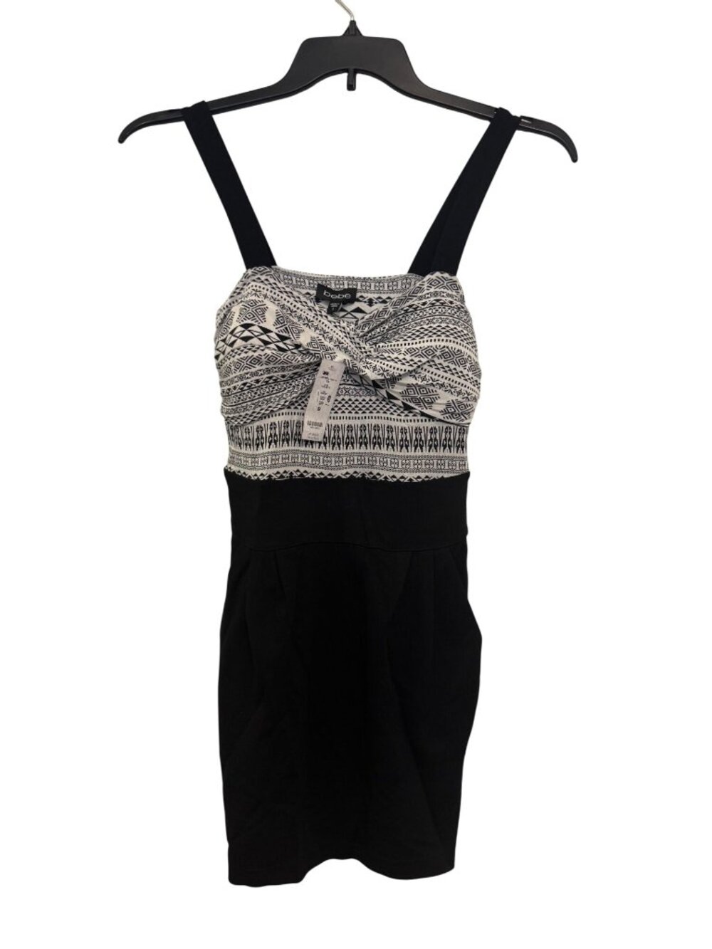 Bebe Black & White Mini Tribal Twist Dress Size S Adjustable Straps